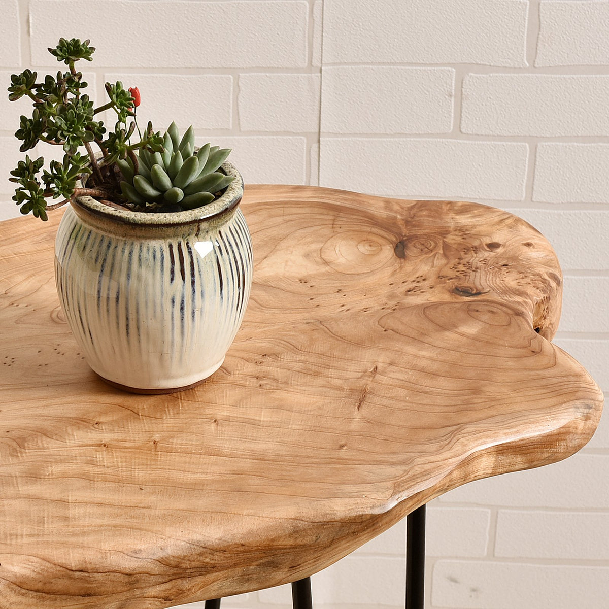 WELLAND Live Edge Cedar End Table with Hairpin Legs, 20.5" H