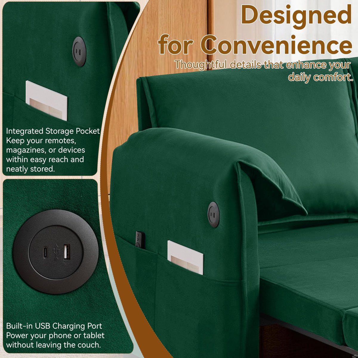Velvet Convertible Sleeper Loveseat