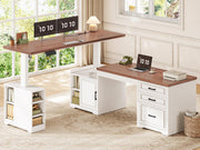 L-Shaped Electric Standing Desk with Drawers & Shelves