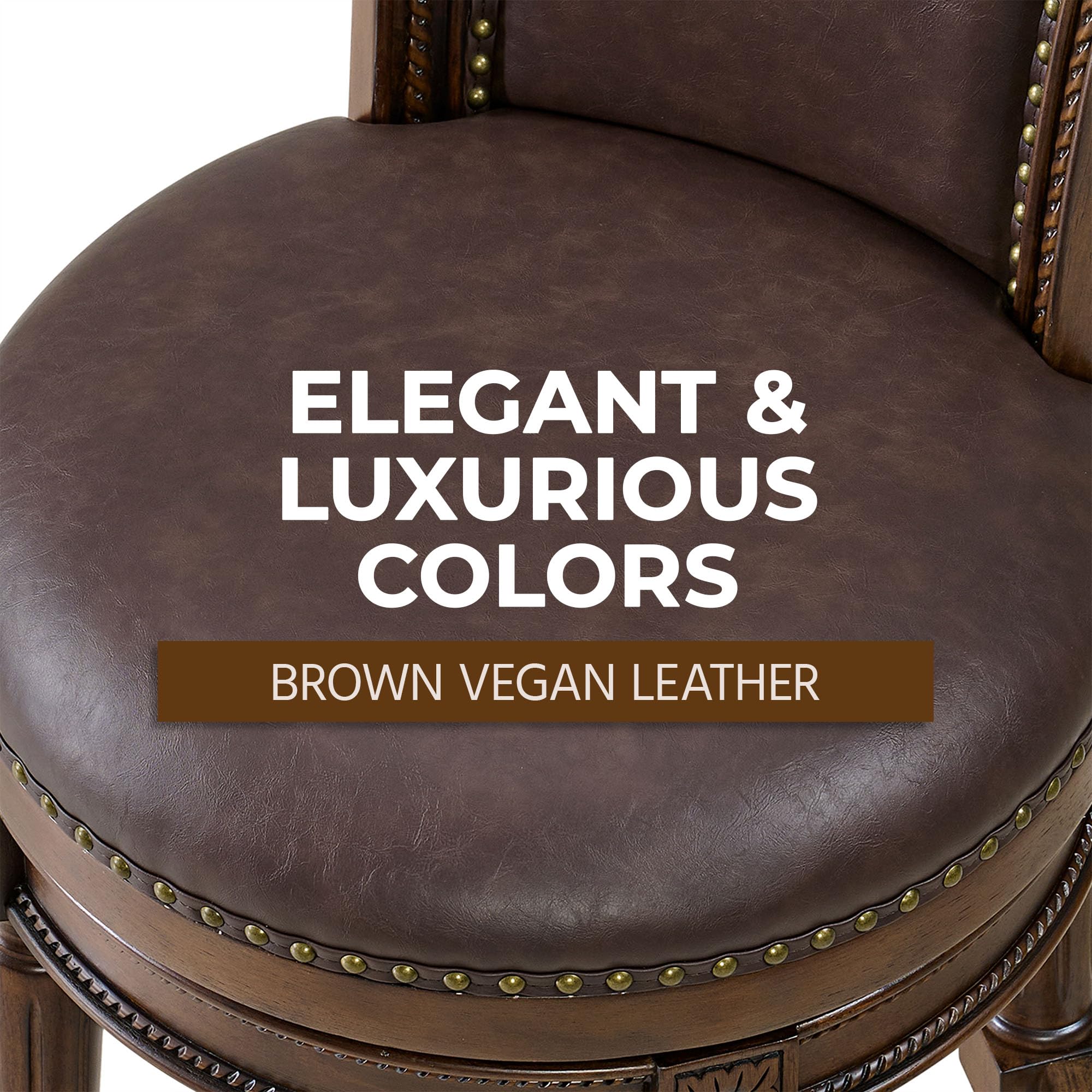 ROME + OAK Set of 3 Runyan 26" Swivel Counter Stool, Rotating High Back Barstool in Dark Walnut Finish with Vintage Brown Vegan Leather Seat