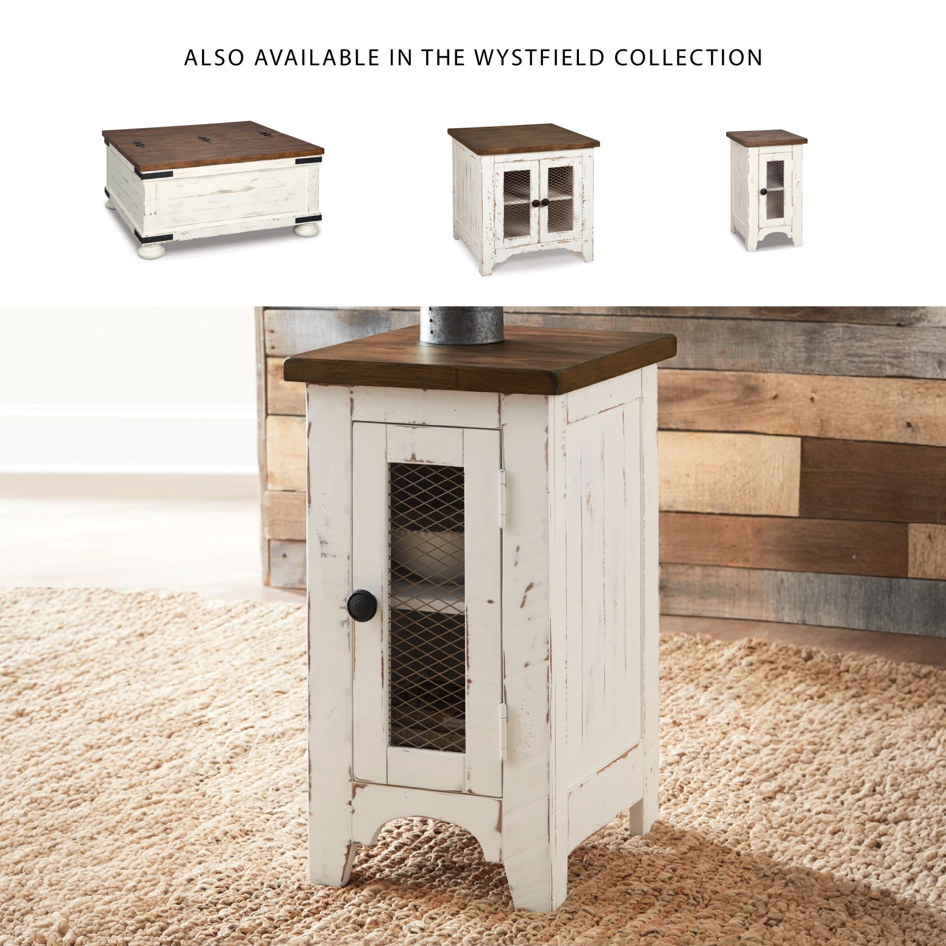 Farmhouse Chairside End Table with Cabinet Door & Metal Grill