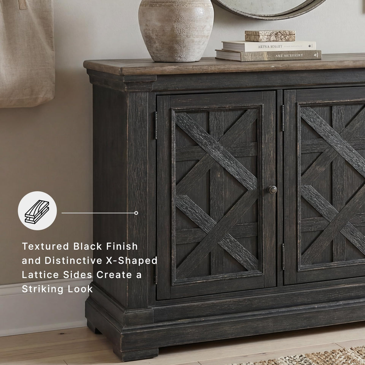 Signature Design by Ashley Farmhouse Sideboard Buffet Cabinet, Black/Gray