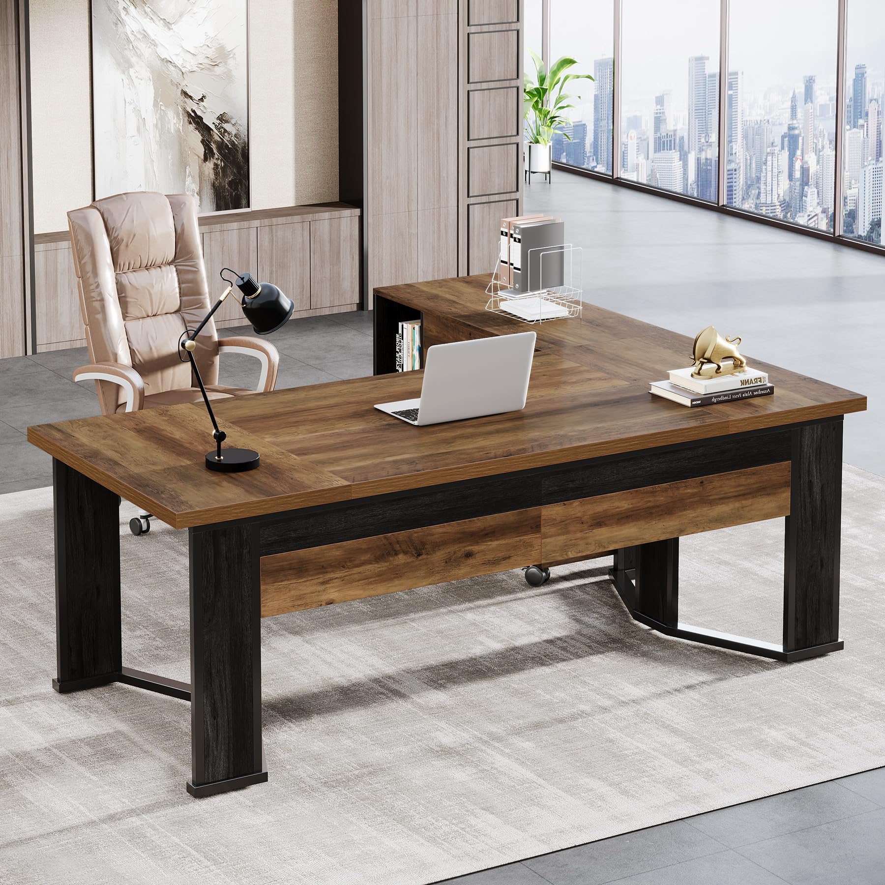 L-Shaped Executive Desk with File Cabinet