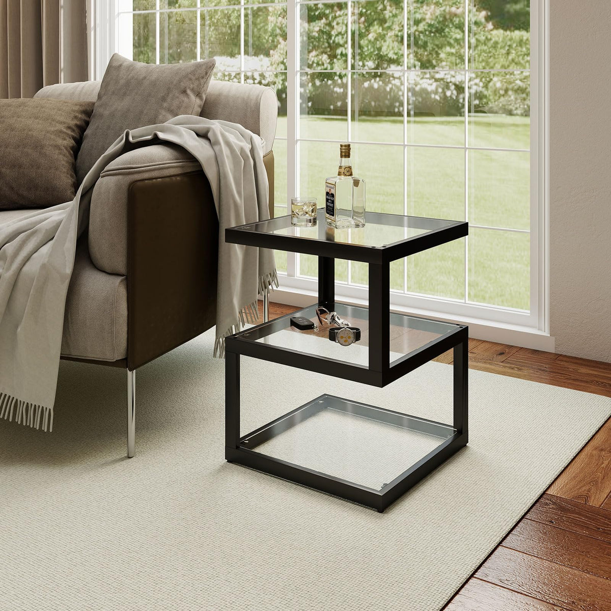 3-Tier Glass LED Side Table