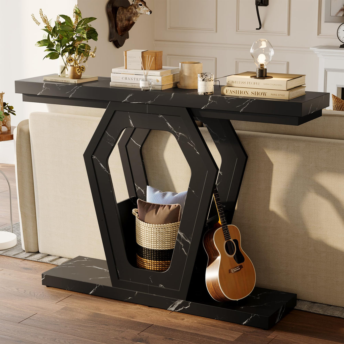 Black Marble-Look Console Table