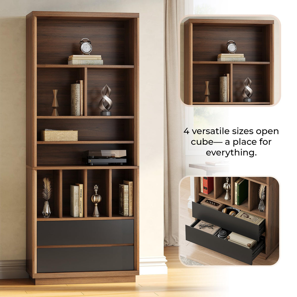 9-Cube Bookcase with Drawers