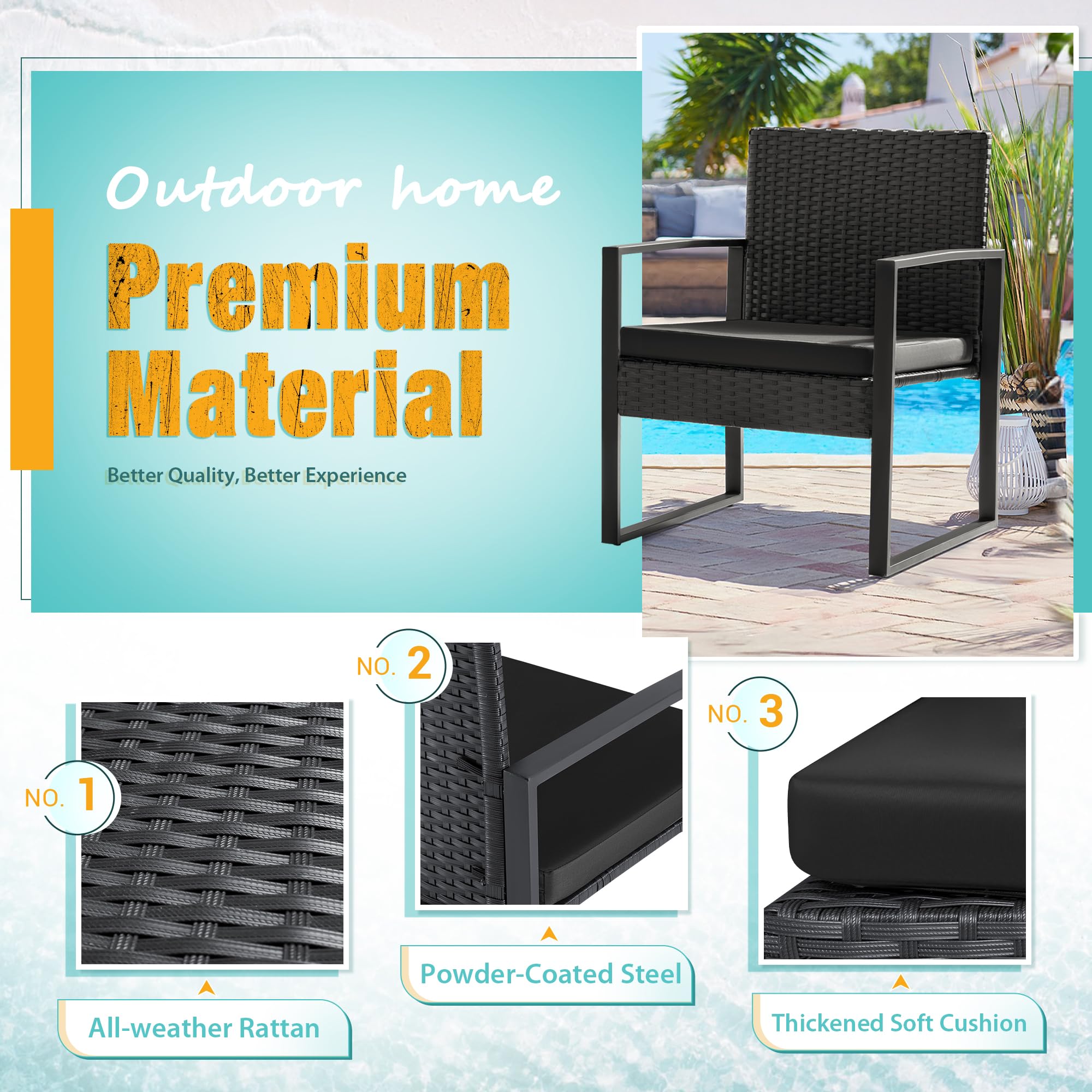 3-Piece Outdoor Wicker Patio Furniture Set with Coffee Table