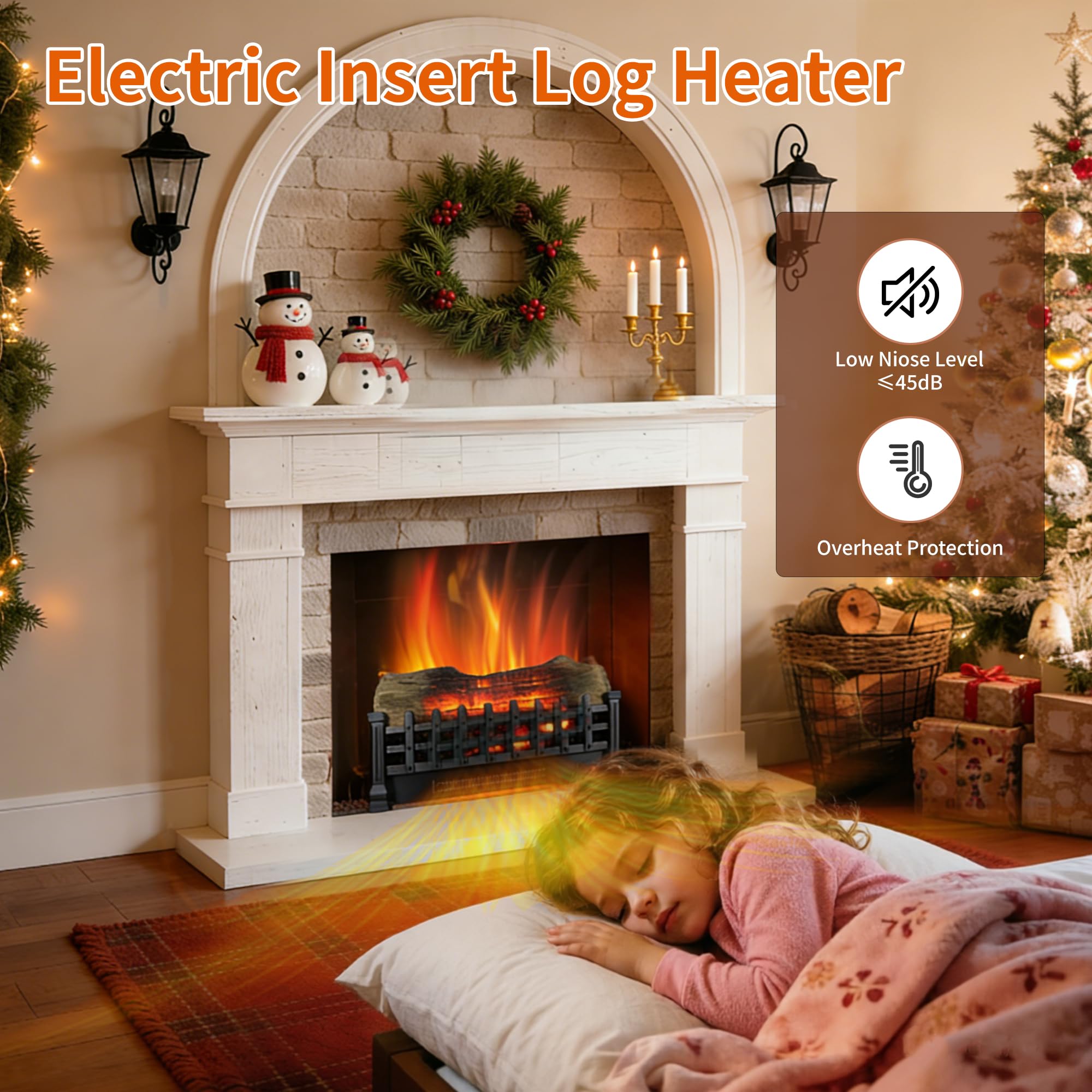 Innoflame 21" Electric Fireplace Log Set, Fireplace Insert with Realistic Flame, Adjustable Flame Brightness, Thermostat, 9H Timer, Remote Control, Overheating Protection, 1400W