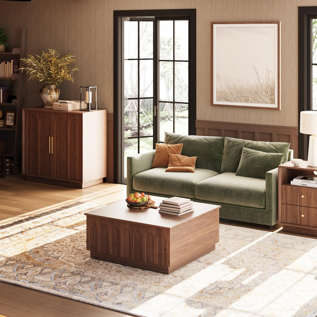 FORTUNETEC 31.5" Lift Top Coffee Table with Storage, Arched Design, Walnut