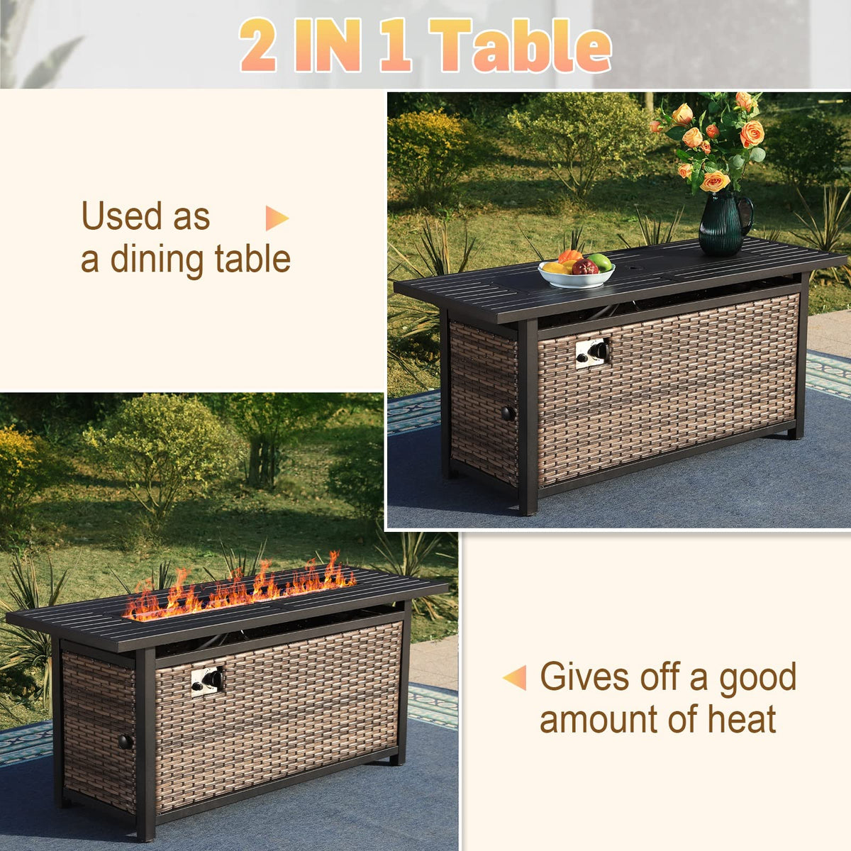 Sophia & William 56 Inch Gas Fire Pit Table,Rectangular Propane Fireplace