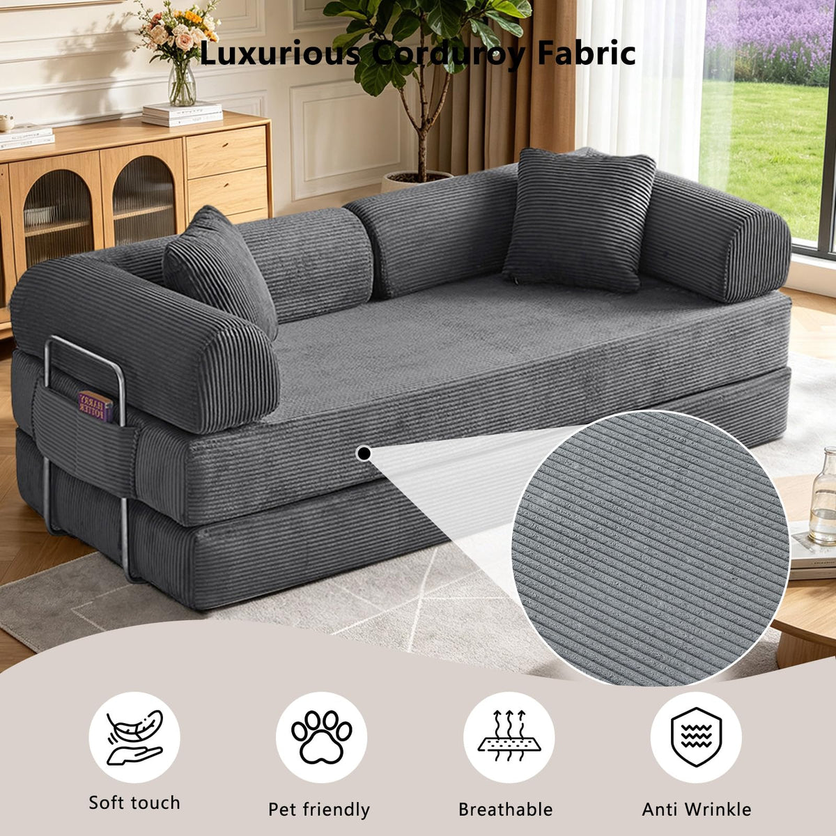 78" Convertible Sofa Bed,Folding Floor Couch,Boneless Bed Futon,Gray