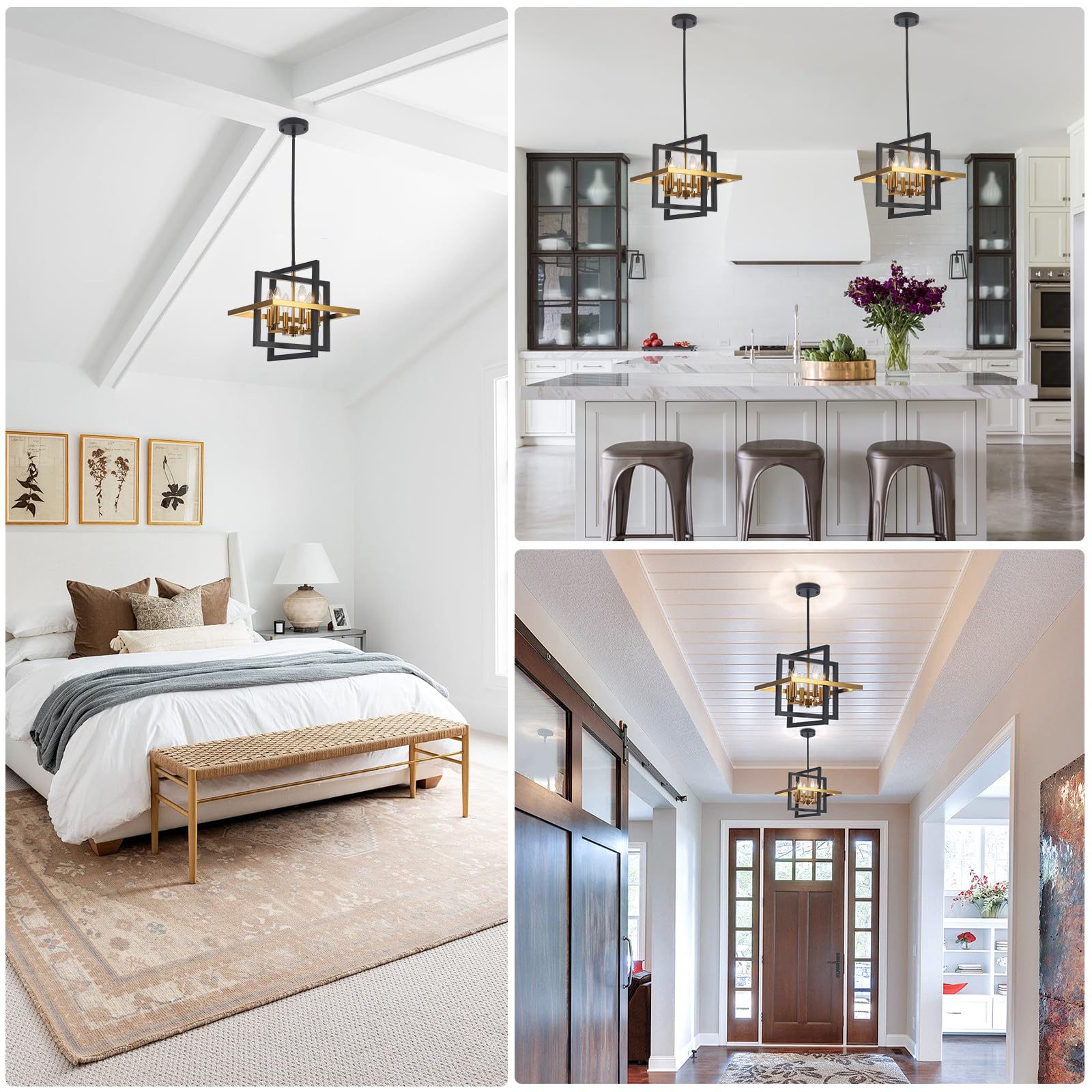 SJCCDSGS Small Black and Gold Chandelier- 6 Lights Geometric Pendant Light Fixture, Modern Industrial Chandeliers Hanging Lights for Entryway Dining Room Living Room Kitchen Island Hallway Foyer