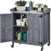 Rolling Garden Potting Bench with Metal Top & Storage
