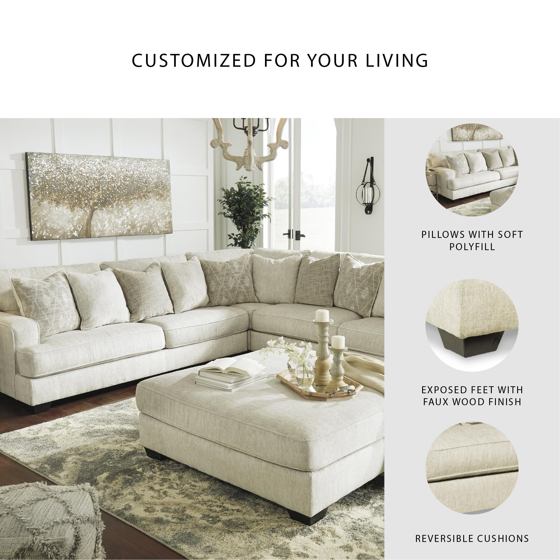 Beige Microfiber L-Shaped Sectional Sofa with Reversible Cushions