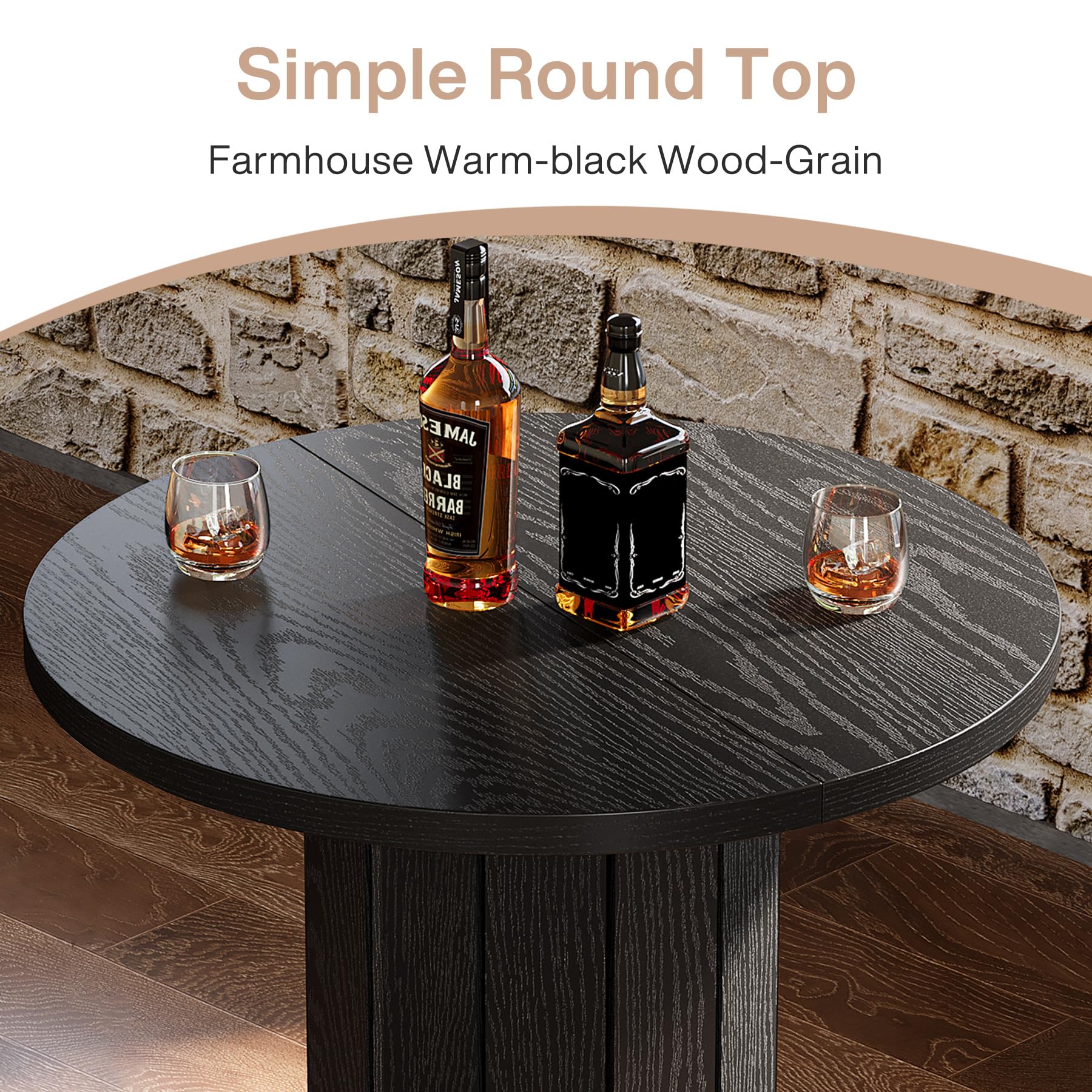 Farmhouse Round Bar Table with Metal Ring Footrest
