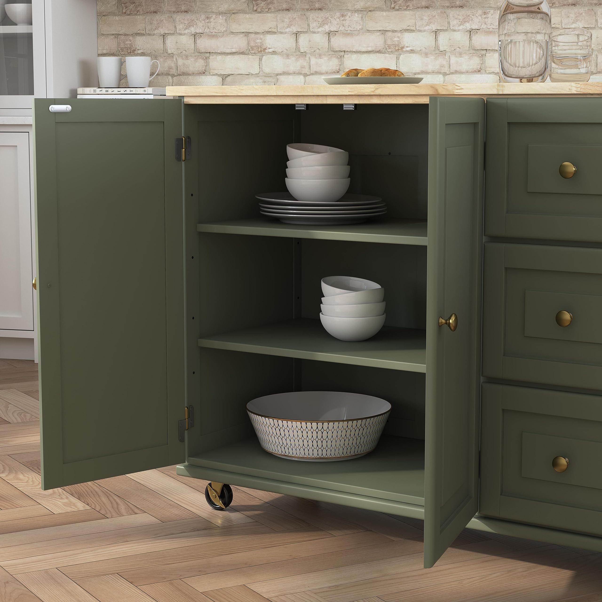 Mobile Kitchen Island Cart with Dropleaf Breakfast Bar