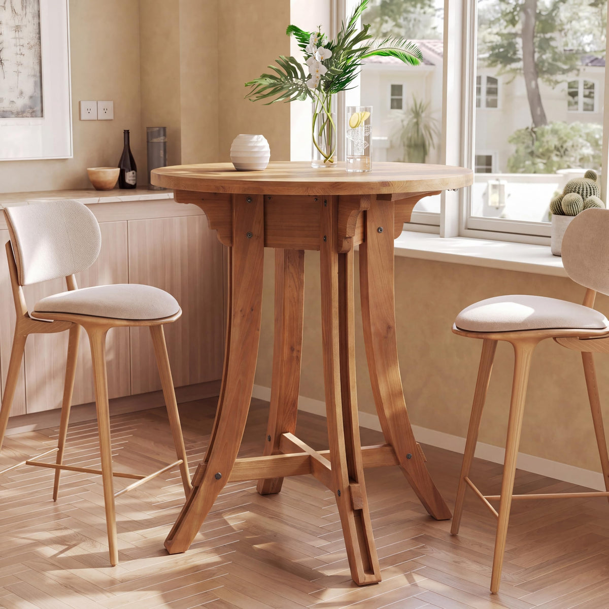 Round Solid Wood Bar Table