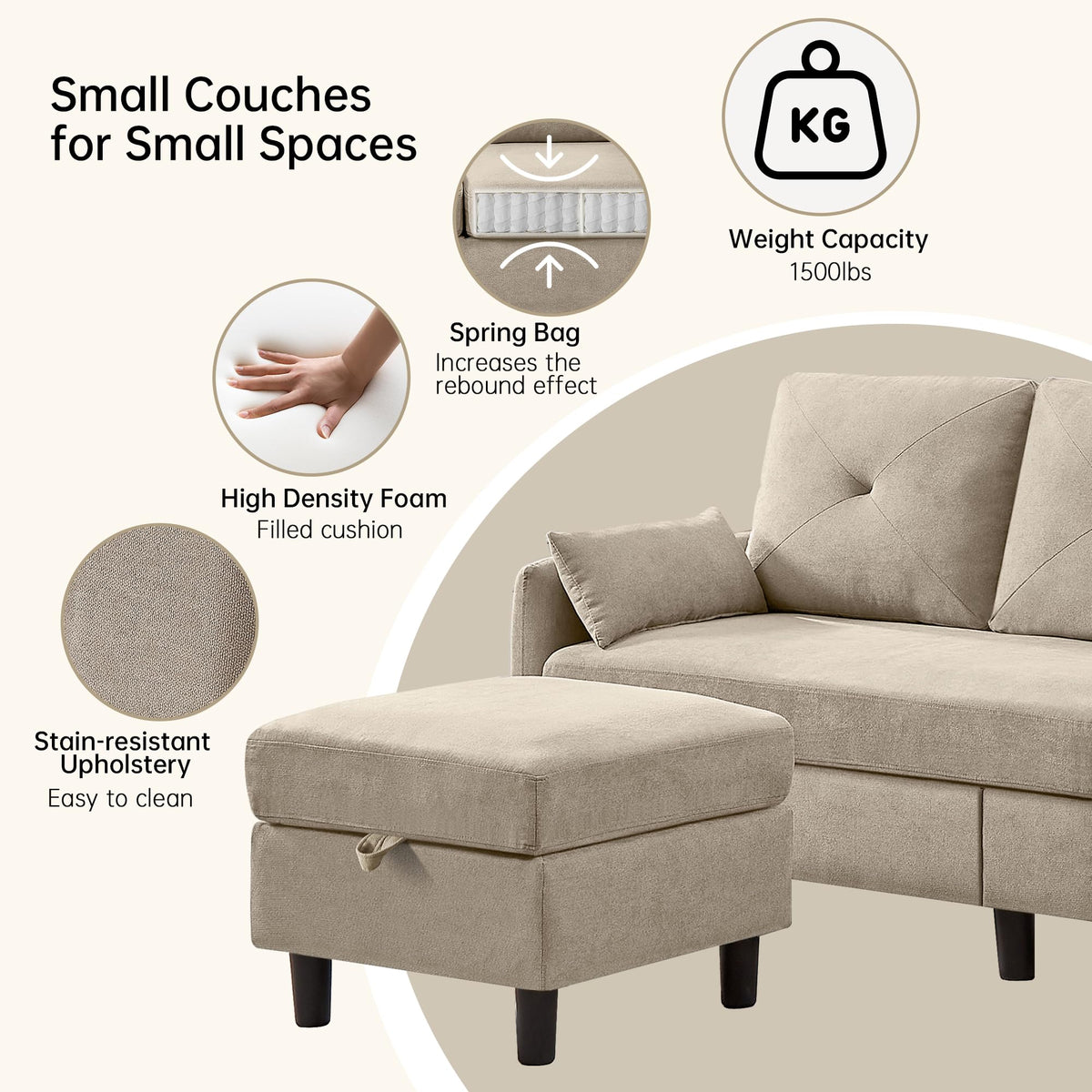 L-Shaped Sofa Set with Storage Ottoman