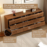 Messenya 9 Drawer Dresser for Bedroom, 63 Inch Walnut Dresser for Closet, Mid Century Wood Chest of Drawers with Natural Texture & Pre-Embedded Slots for TV Stand, Living Room, Hallway, Office