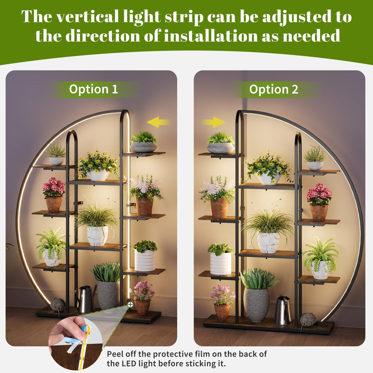 Sttoraboks 61” 9-Tier Moon-Shaped Plant Stand with LED & Grow Lights