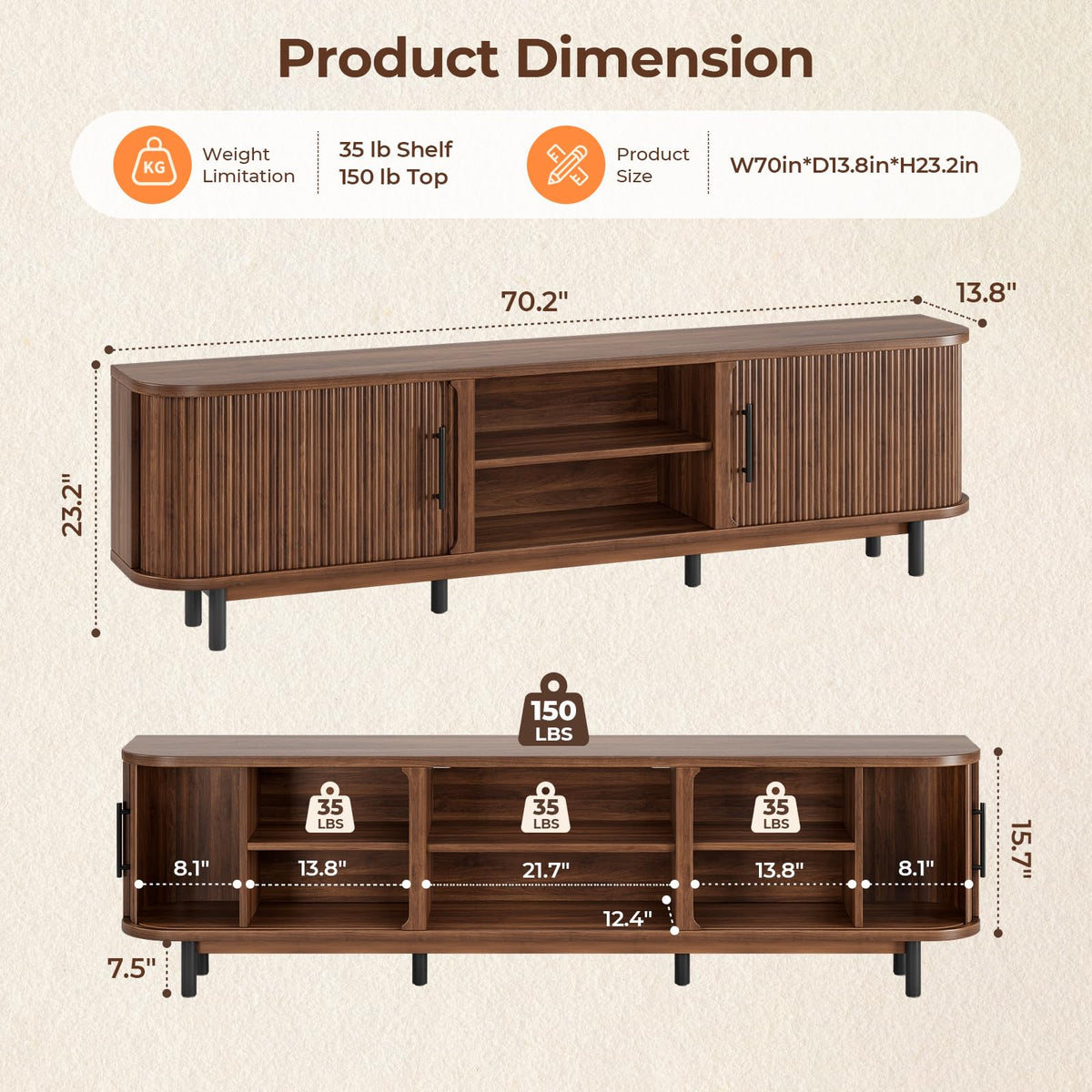 Fluted Sliding-Door TV Stand