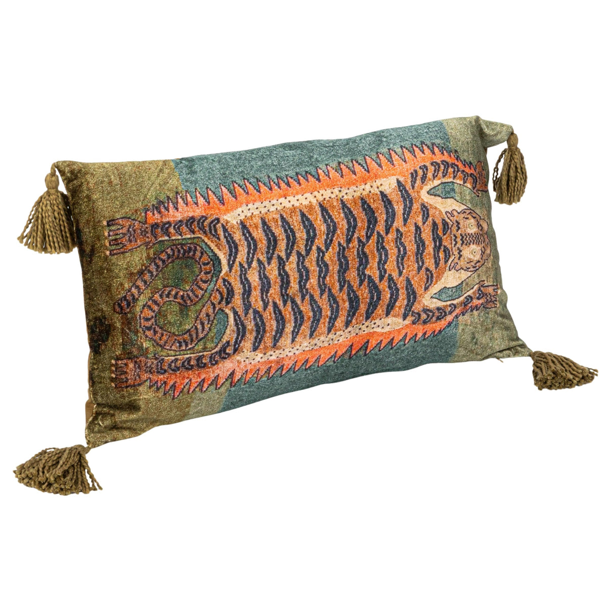 Tiger Lumbar Pillow with Tassels