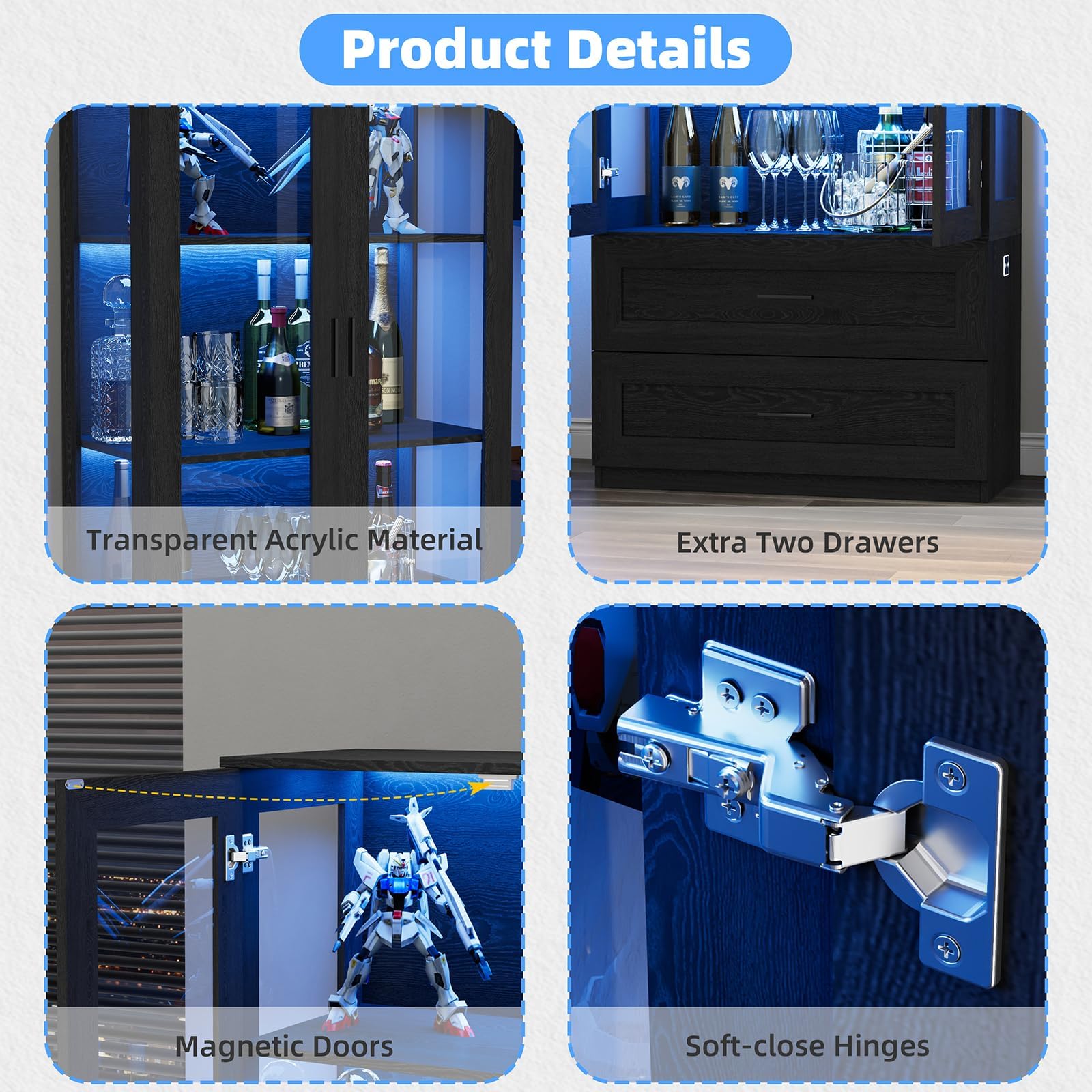 LED Display Cabinet with Drawers
