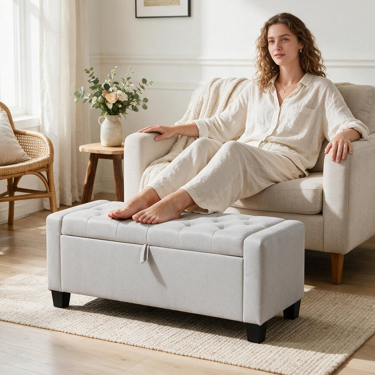 Fromann Upholstered Storage Ottoman Bench for Bedroom Living Room Entryway