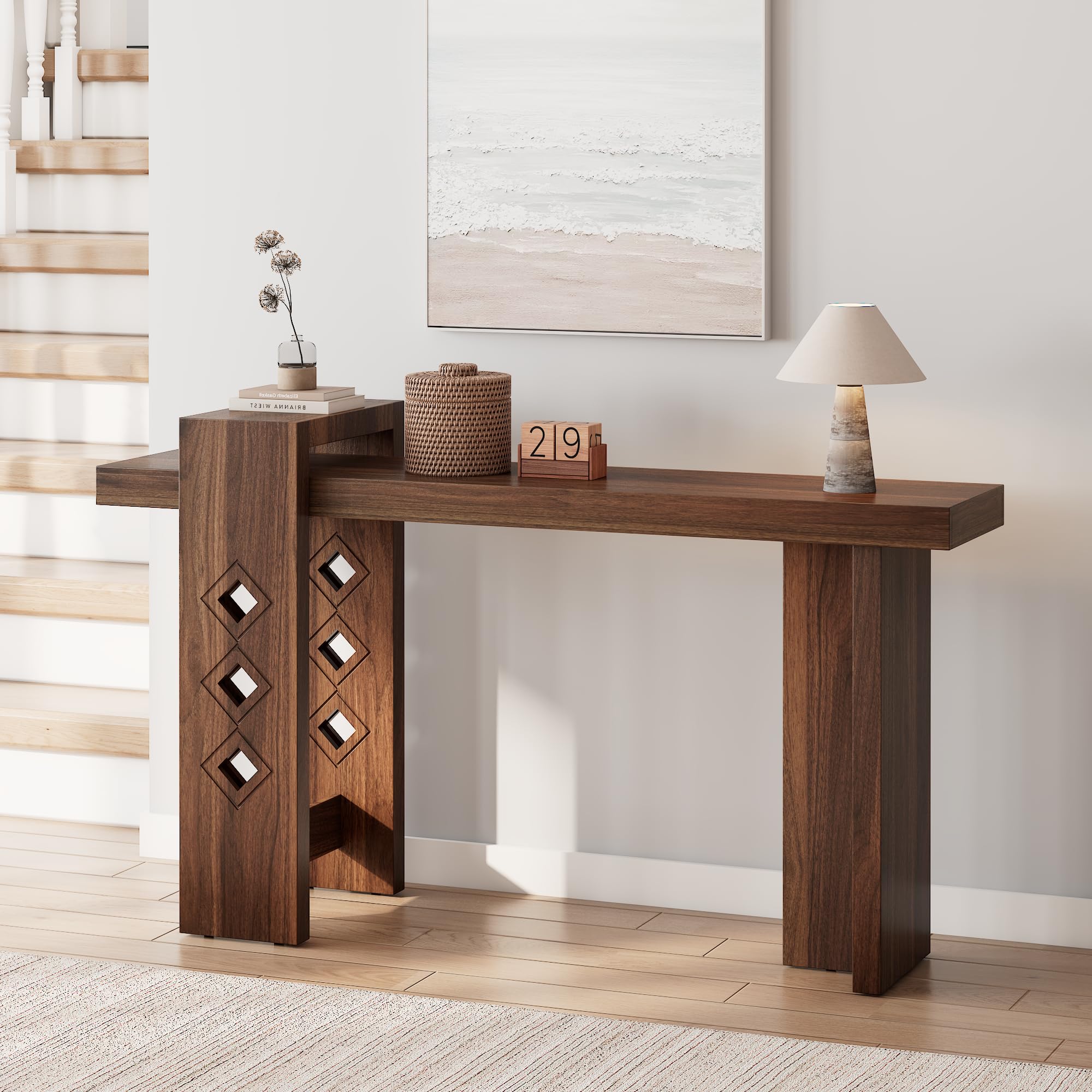 S.E.C.D Modern Console Table for Entryway, 63-Inch Floating Visual Entrance Sofa Table, Wood Hall Table for Living Room, Foyer, Hallway, Walnut