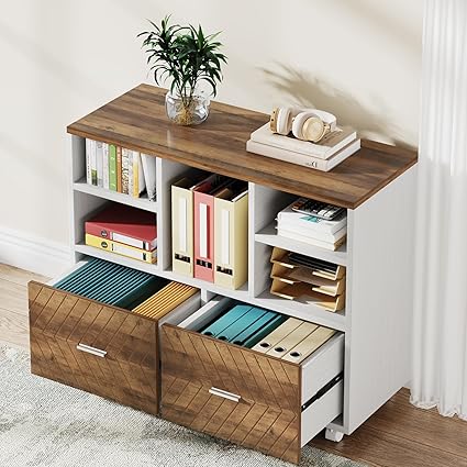 2-Drawer Mobile File Cabinet with Open Shelves