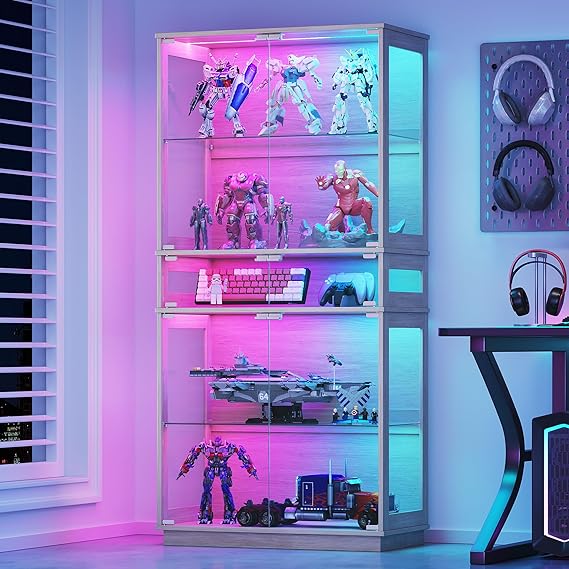 5-Tier LED Display Cabinet with Glass Doors