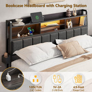 Furnulem Full Size Bed Frame with Upholstered Headboard, Bed Frame Full with Storage Drawers, Charging Station & LED Lights, Metal Platform No Box Spring Needed, Noise Free, Black (1200 lbs Capacity)