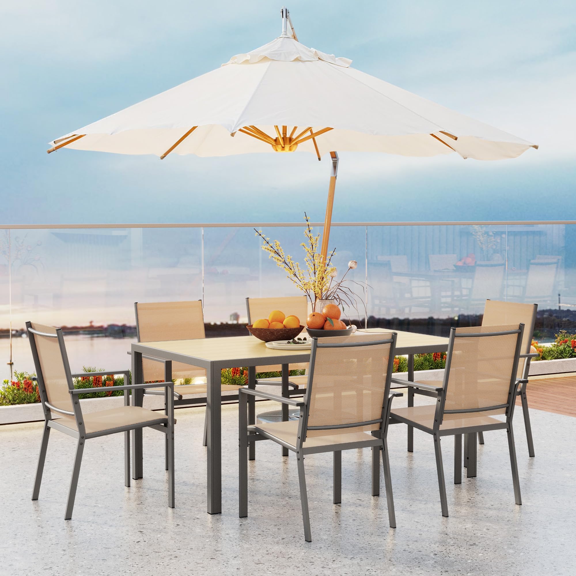 6-Person Outdoor Patio Dining Set with Umbrella Hole