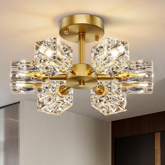 Sputnik Crystal Semi Flush Mount Ceiling Light