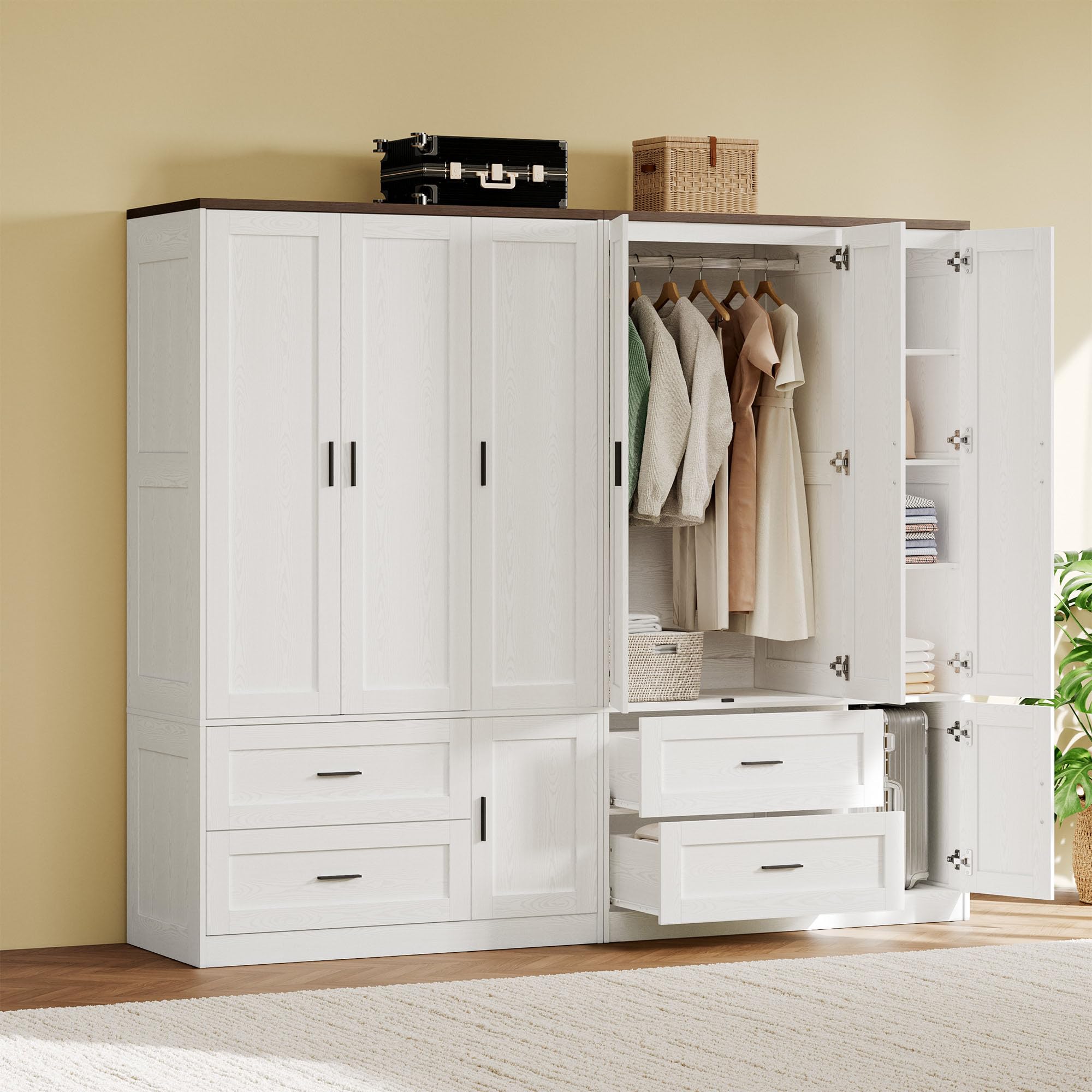 Freestanding Wardrobe Closet with Drawers & Shelves