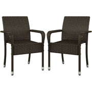 Yaheetech Set of 2 Stackable Outdoor Rattan Dining Chairs, All-Weather Armchair w/Armrests, Steel Frame for Garden, Patio, Deck, Yard, Poolside, Brown