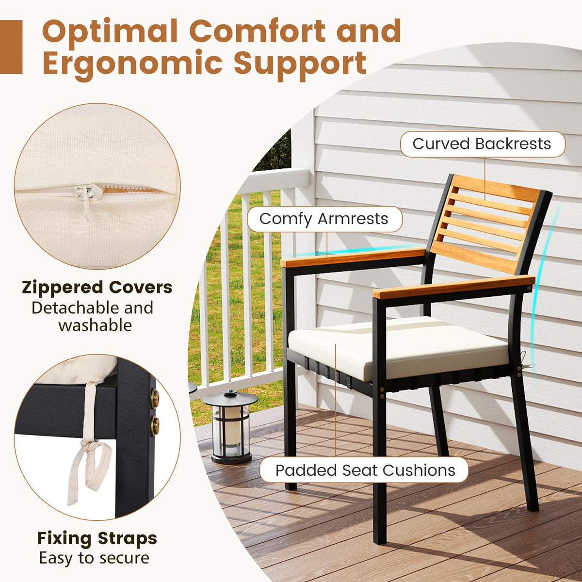 Tangkula 7 Piece Acacia Wood Outdoor Dining Set with 6 Stackable Armchairs