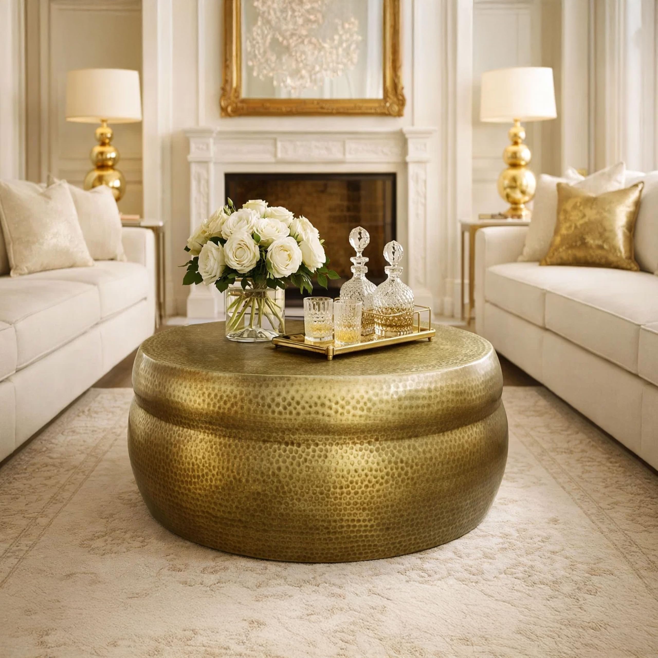 Round Antique Brass Coffee Table – 32 Inch