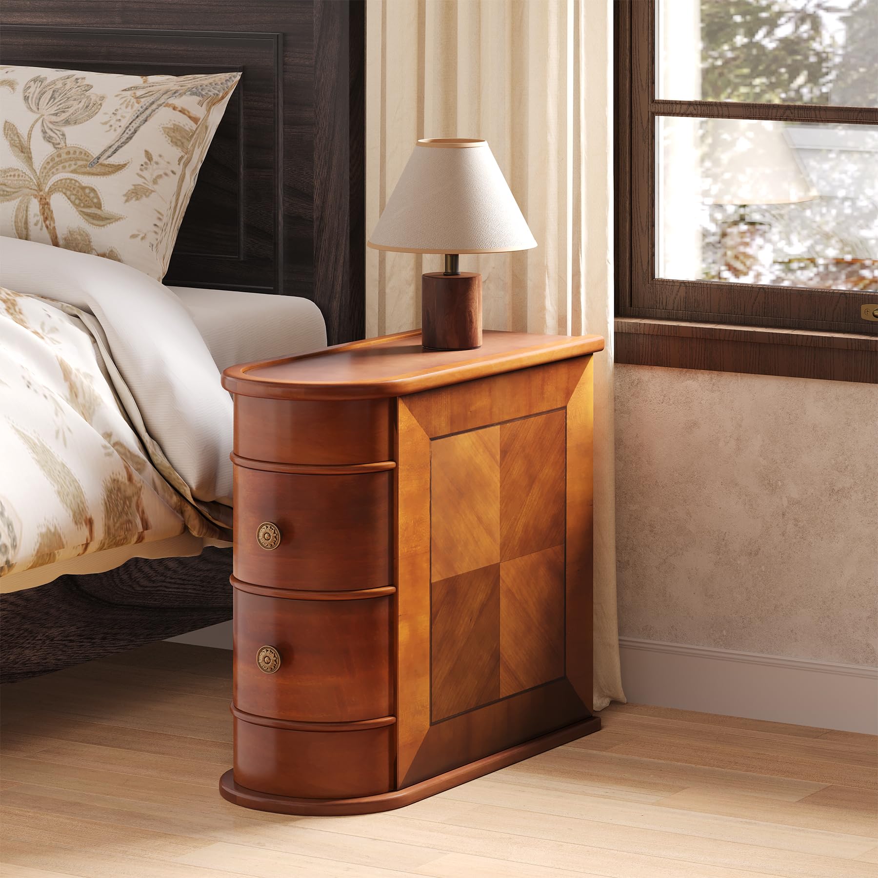 Wood End Table with 2 Drawers