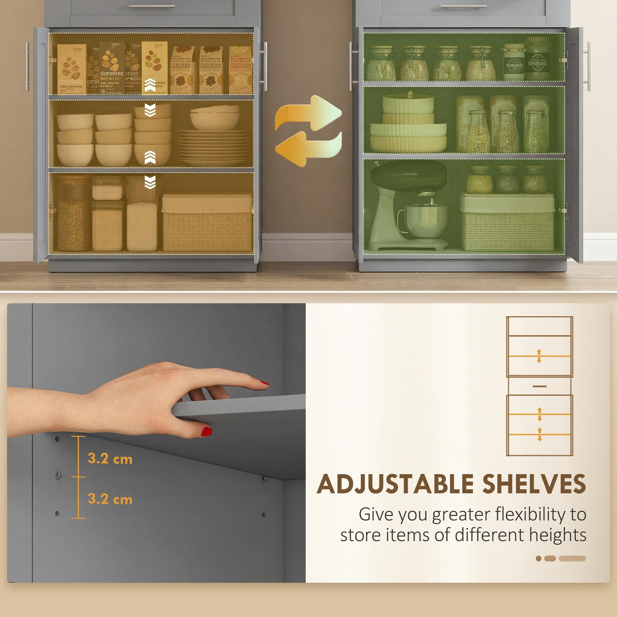 Gray Kitchen Pantry Cabinet