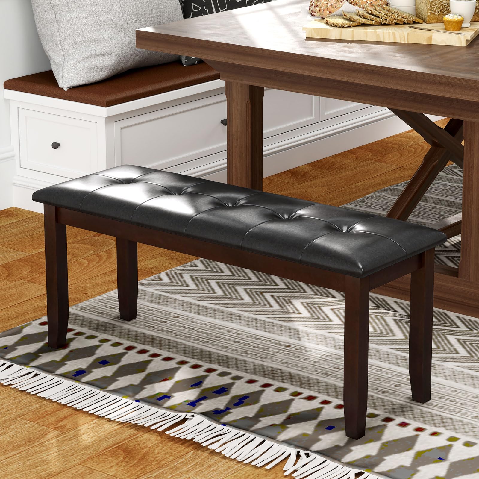 Upholstered Dining Bench with PU Leather Seat