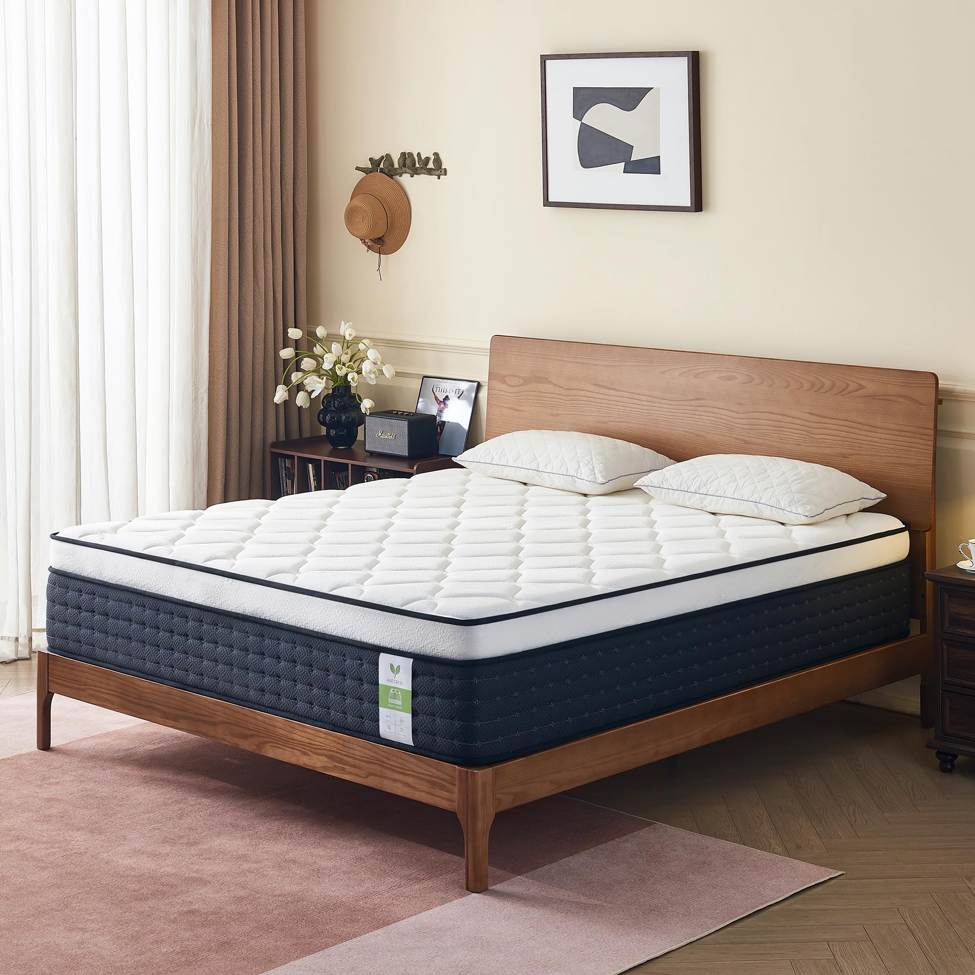 Yantan 14 Inch Queen Mattress: Upgraded Hybrid Queen Size Mattress with Pocket Springs for Pressure Relief, Memory Foam Queen Bed Mattress in a Box for Motion Isolation, Medium Plush, CertiPUR-US