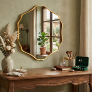 Hexagonal Wall Mirror with Wavy Edge & Brushed Gold Frame