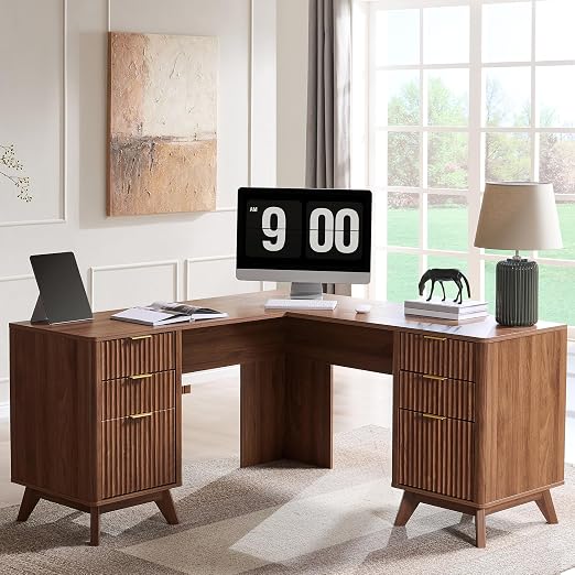60" L-Shaped Executive Desk with Charging Station & Storage