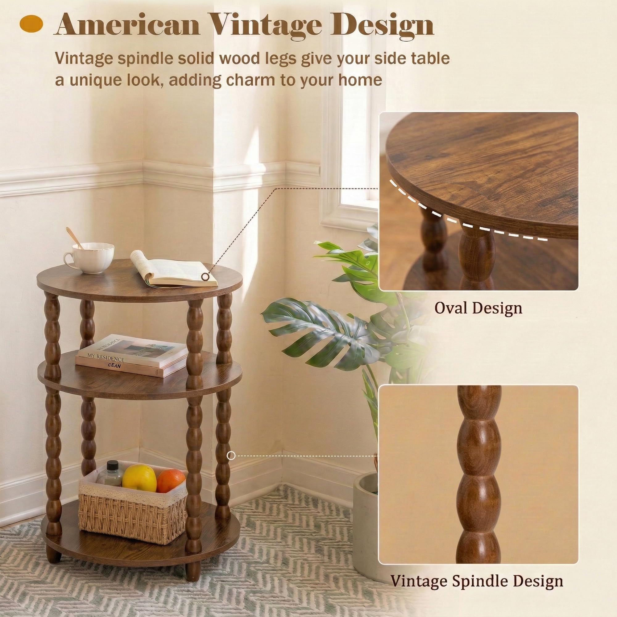 3-Tier Side Table with Storage Shelves