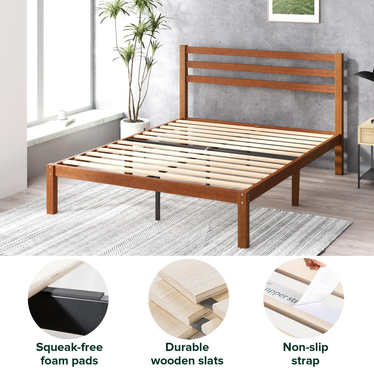 Zinus Leah Bamboo Platform Bed Frame with Headboard, Easy Assembly, Queen