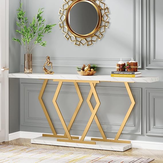 Black and Gold Faux Marble Console Table