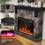 PUKAMI Electric Fireplace with Mantel, Freestanding Stone Fireplace Heater TV Stand with Remote Control, Realistic Flame Effect and 3D Log, 750W/1500W (36 inch)