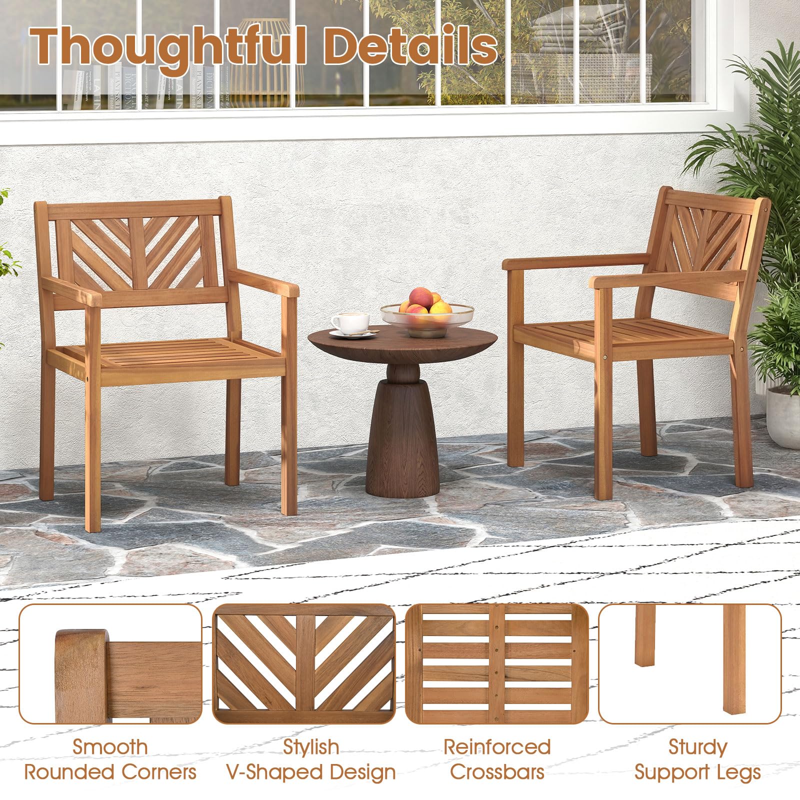 Tangkula Acacia Wood Patio Dining Chairs Set of 4, Outdoor Dining Chairs with 400 lbs Capacity, Teak Finish, Heavy-Duty Wooden Armchairs for Porch, Deck, Backyard & Balcony