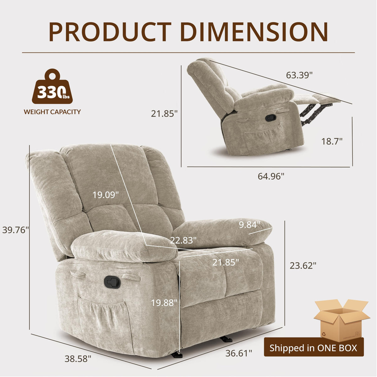 zzlay Velevt Rocker Recliner Chair, Wide Manual Recliner with Side Pockets